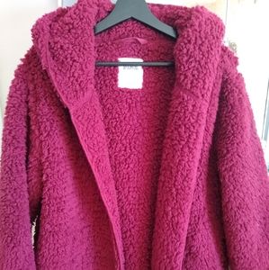 Victoria's Secret Pink fluffy jacket one size burgundy sweater hoodie